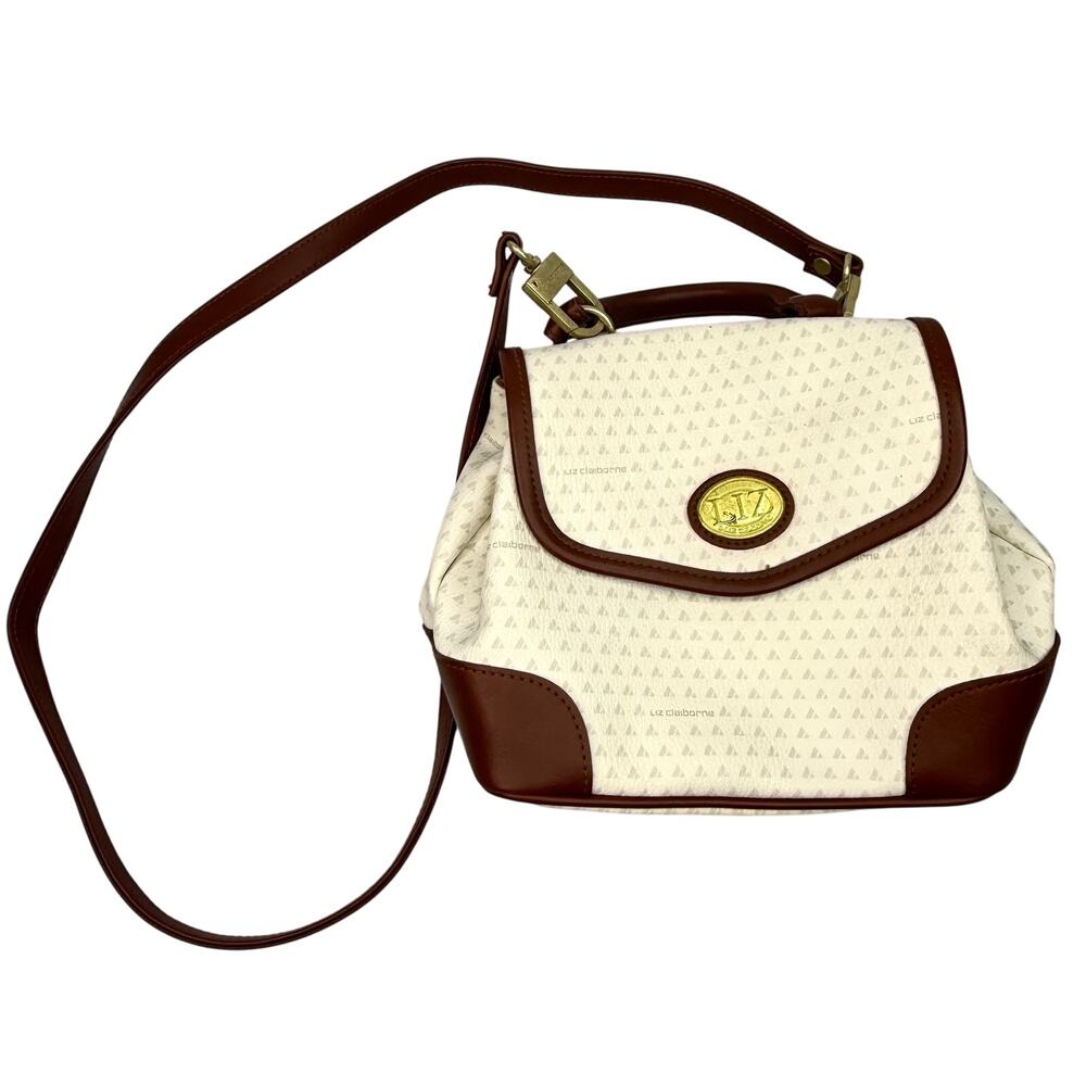 Vintage Liz Claiborne Faux Leather White & Brown Crossbody Bag